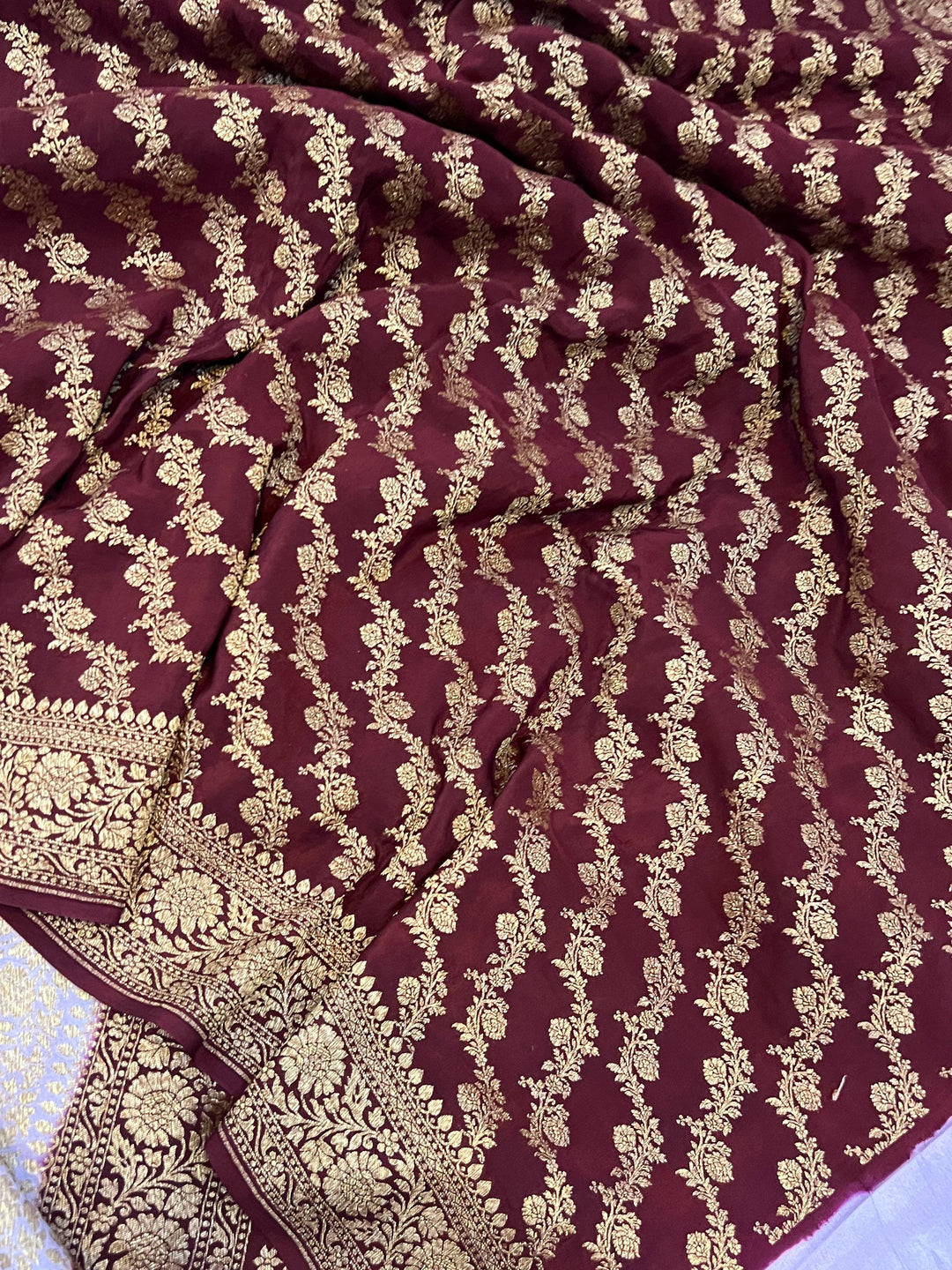 Lavender Pure Banarasi Khaddi Crepe Silk Saree - Aura Benaras