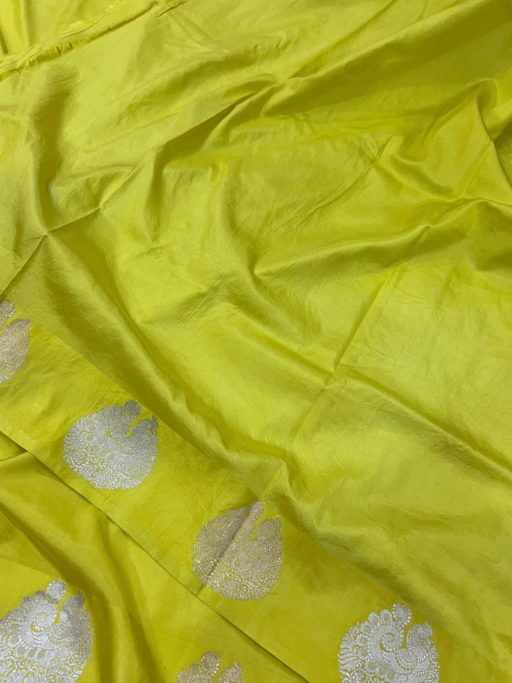 Lemon Yellow Pure Banarasi Handloom Katan Silk Saree - Aura Benaras