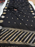 Black Pure Banarasi Handloom Katan Silk Saree - Aura Benaras