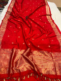 Red Pure Banarasi Handloom Katan Silk Saree - Aura Benaras