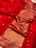 Red Pure Banarasi Handloom Katan Silk Saree - Aura Benaras