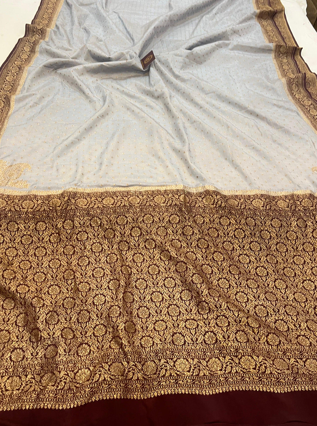 Grey Pure Banarasi Khaddi Crepe Silk Saree - Aura Benaras