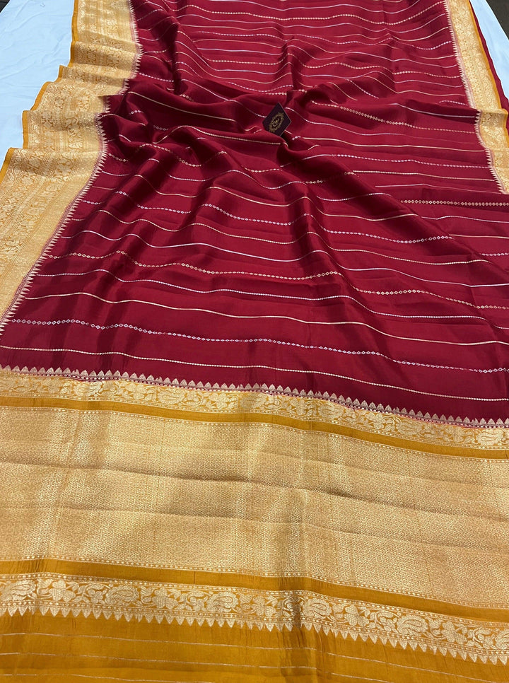 Maroon Pure Banarasi Handloom Silk Saree - Aura Benaras