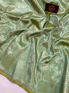 Pista Green Banarasi Handloom Katan Silk Saree - Aura Benaras