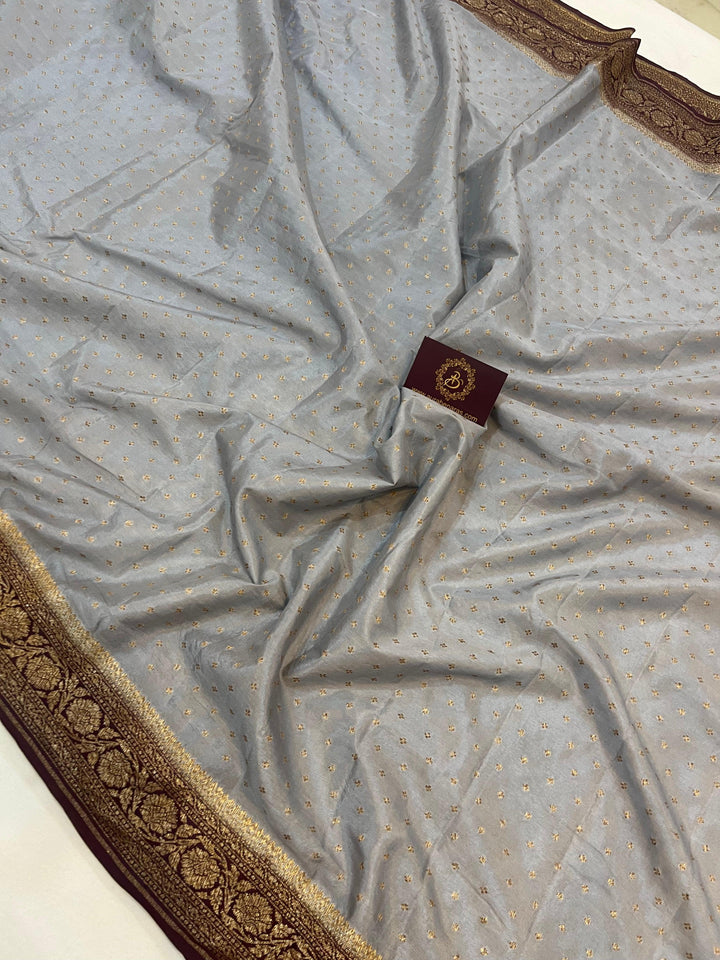 Grey Pure Banarasi Khaddi Crepe Silk Saree - Aura Benaras