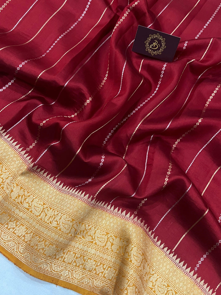 Maroon Pure Banarasi Handloom Silk Saree - Aura Benaras