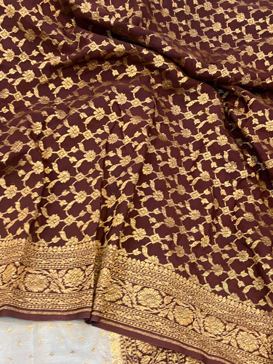 Grey Pure Banarasi Khaddi Crepe Silk Saree - Aura Benaras