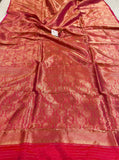 Strawberry Pink Banarasi Handloom Katan Silk Saree - Aura Benaras