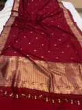 Maroon Pure Banarasi Handloom Katan Silk Saree - Aura Benaras