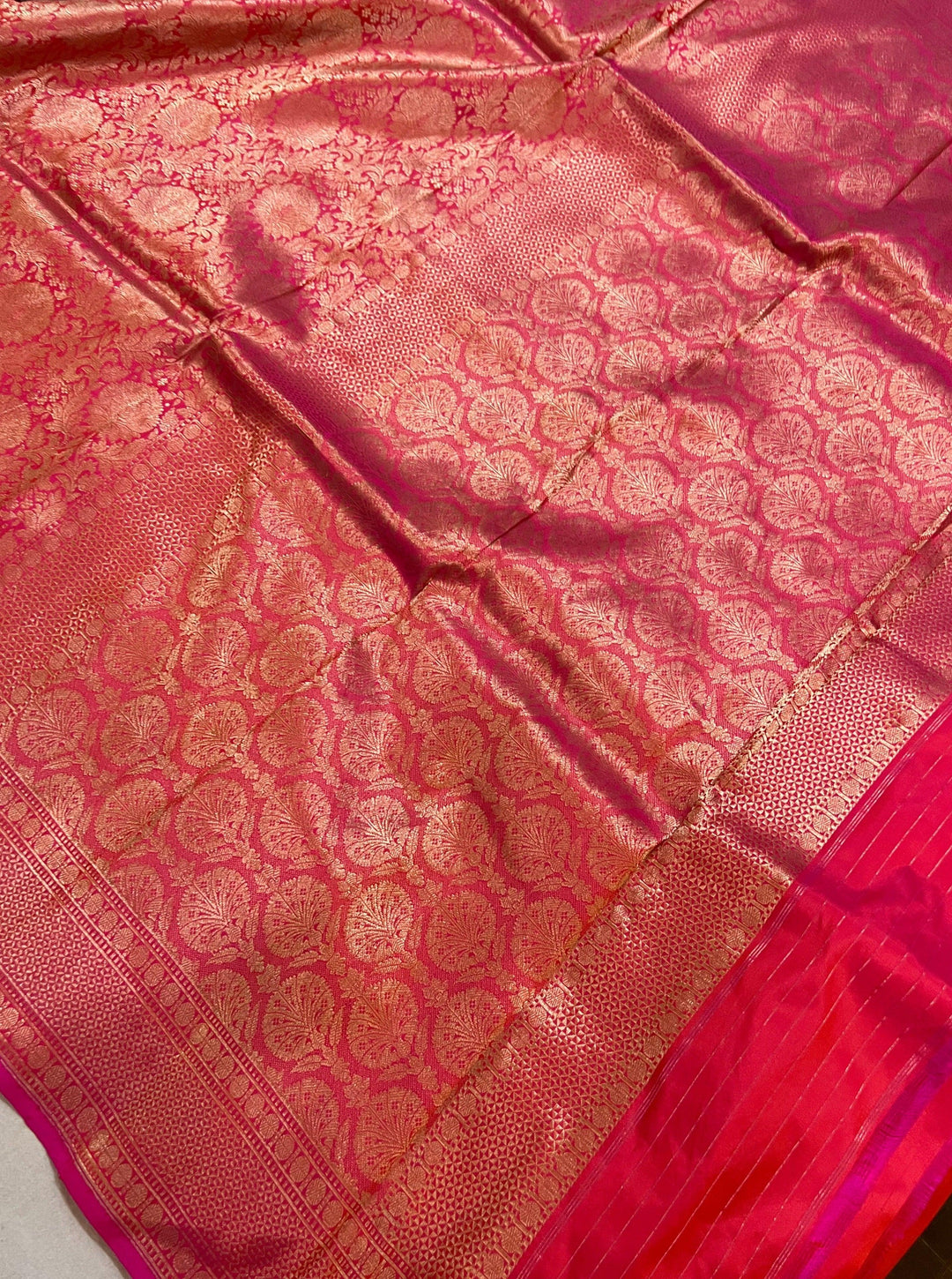Strawberry Pink Banarasi Handloom Katan Silk Saree - Aura Benaras