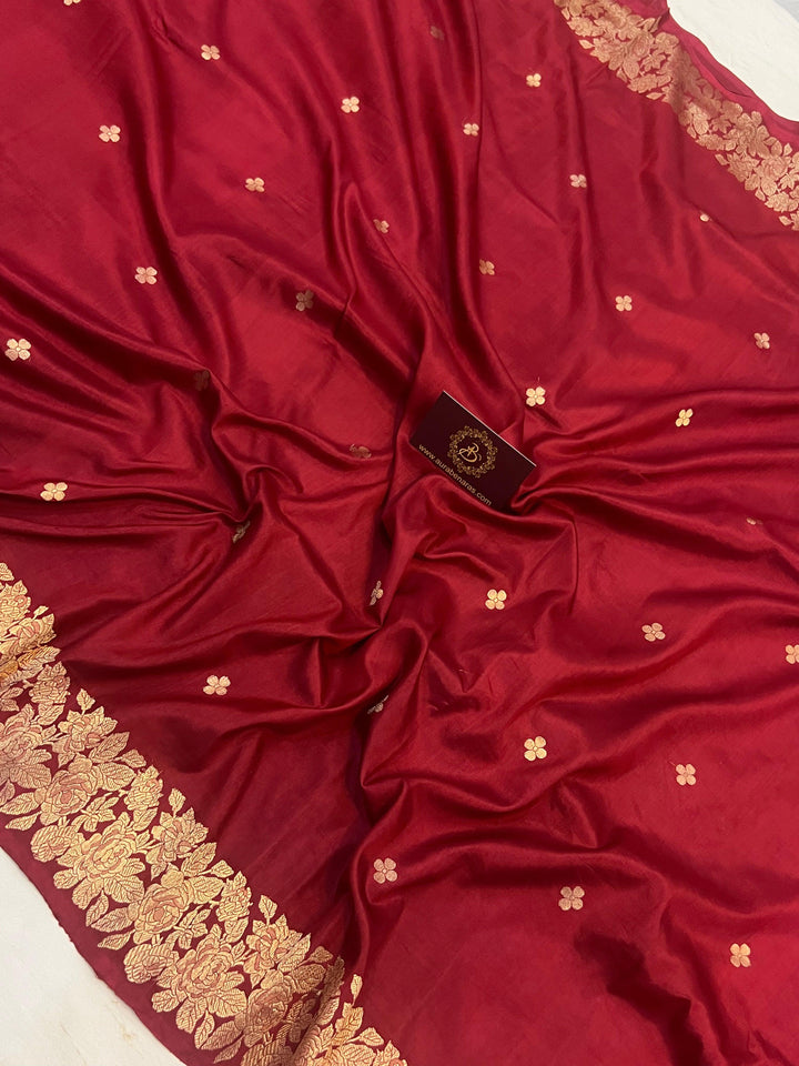 Maroon Pure Banarasi Handloom Katan Silk Saree - Aura Benaras