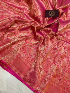 Strawberry Pink Banarasi Handloom Katan Silk Saree - Aura Benaras