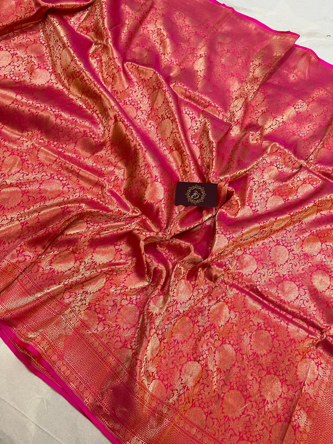 Strawberry Pink Banarasi Handloom Katan Silk Saree - Aura Benaras