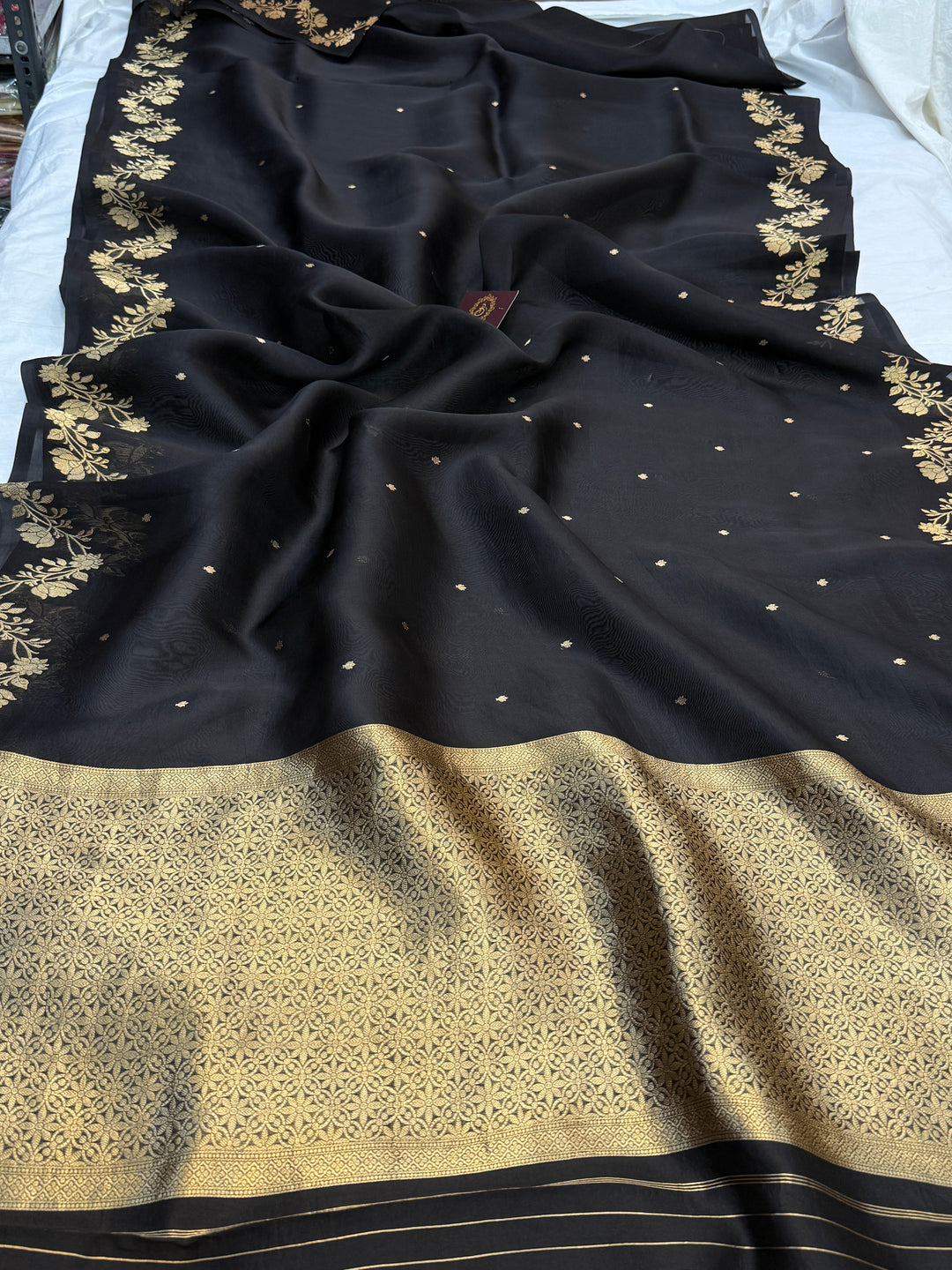 Pre Order :: Black Pure Kora Silk Handloom Banarasi Saree