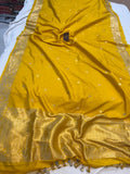 Yellow Pure Banarasi Handloom Katan Silk Saree - Aura Benaras