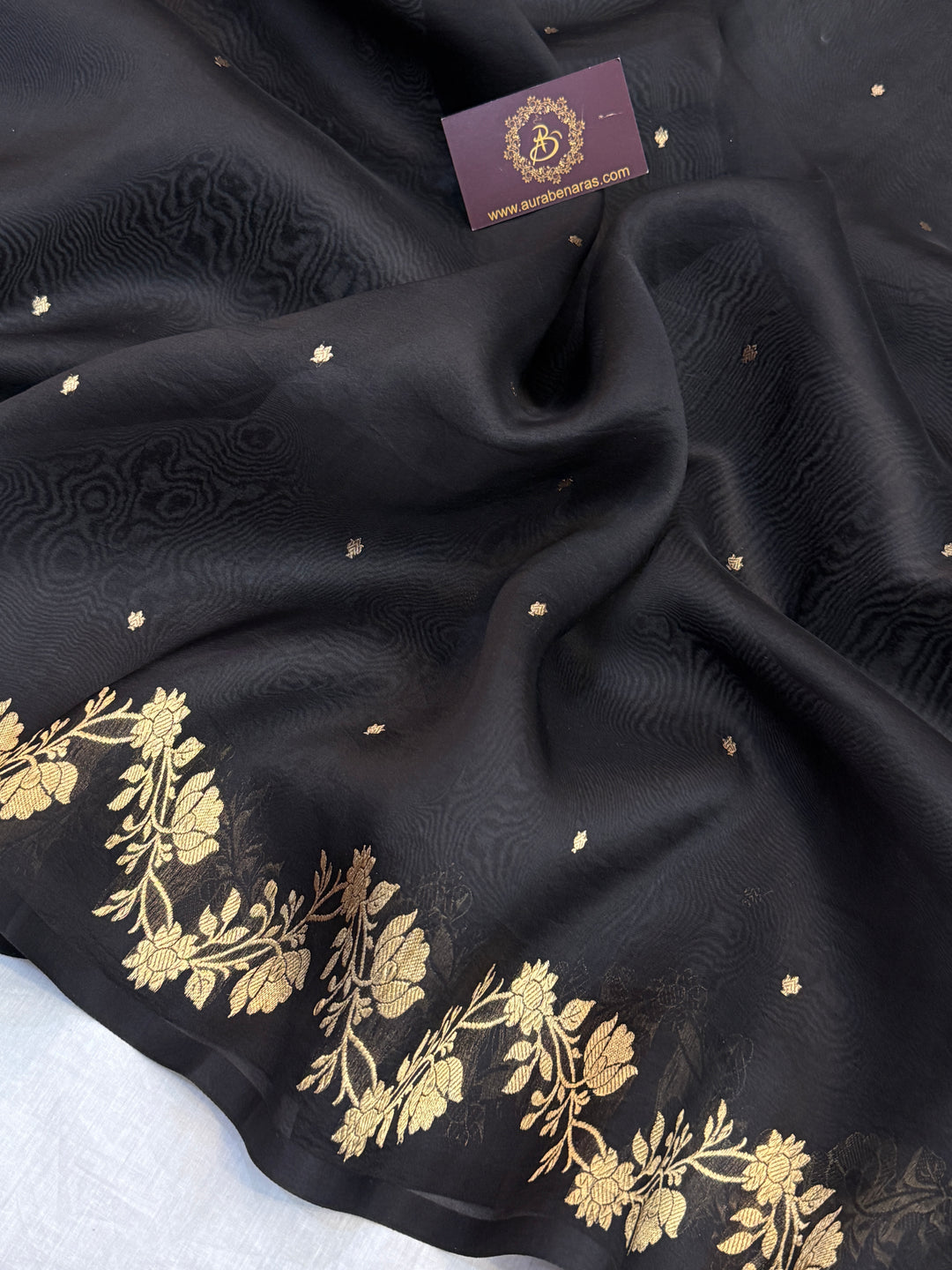 Pre Order :: Black Pure Kora Silk Handloom Banarasi Saree