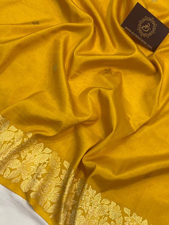 Yellow Pure Banarasi Handloom Katan Silk Saree - Aura Benaras