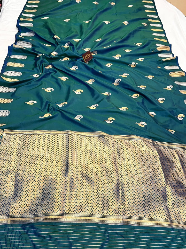 Peacock Blue Pure Katan Silk Handloom Banarasi Saree