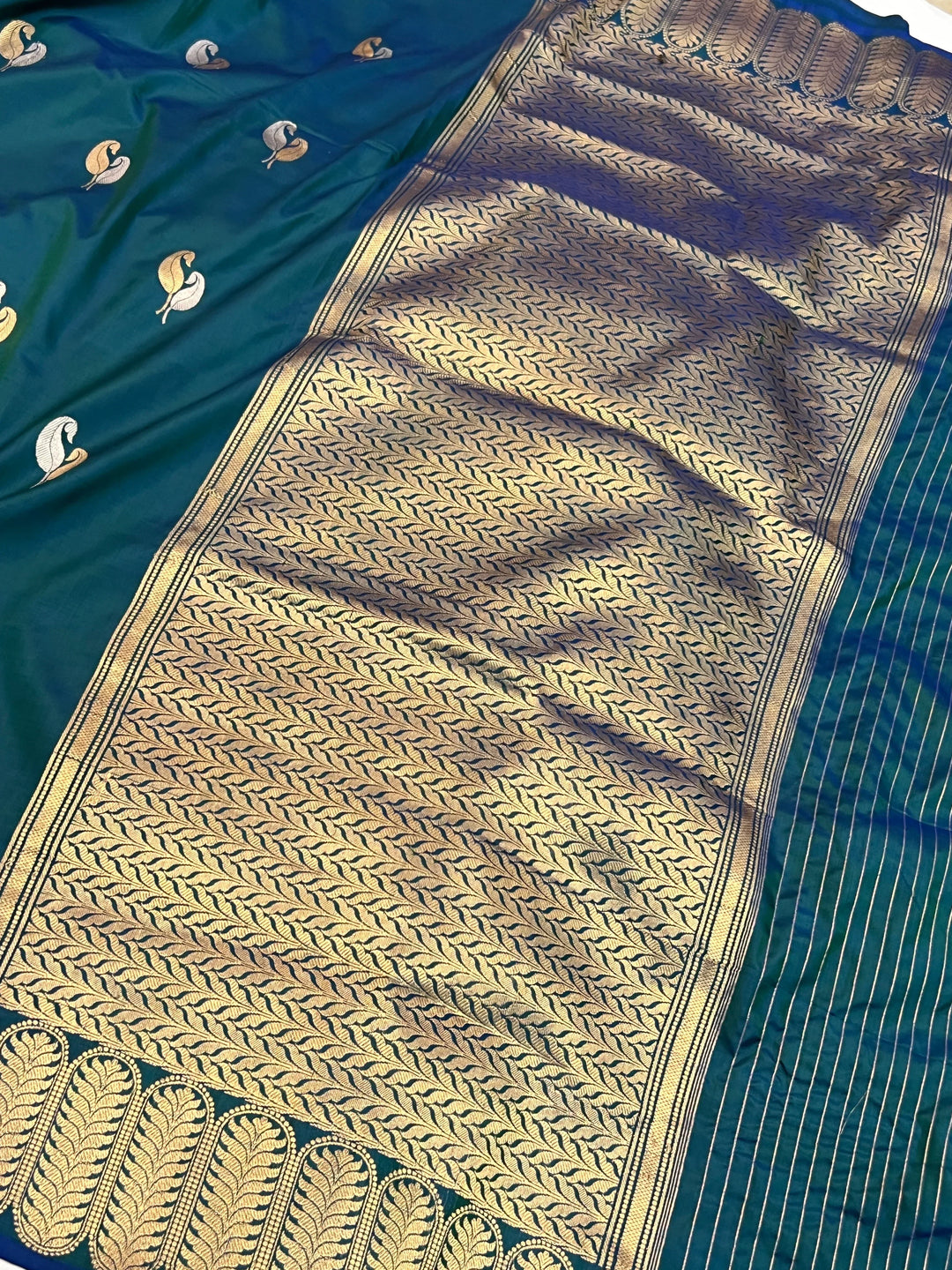 Peacock Blue Pure Katan Silk Handloom Banarasi Saree