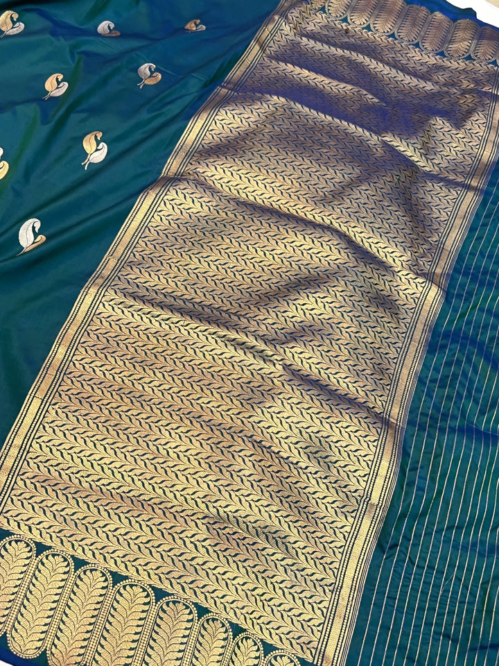 Peacock Blue Pure Katan Silk Handloom Banarasi Saree