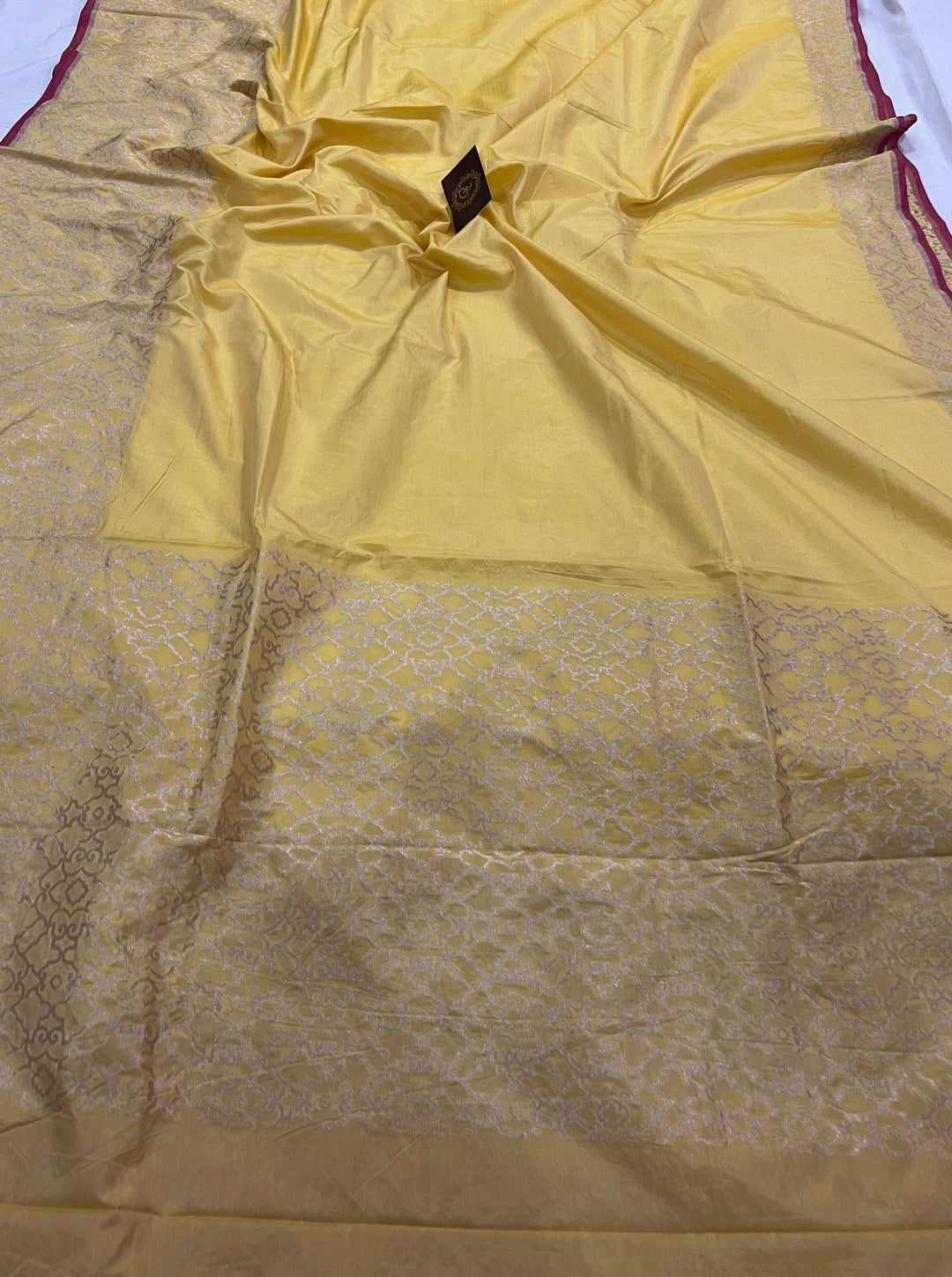 Light Yellow Pure Banarasi Handloom Katan Silk Saree - Aura Benaras