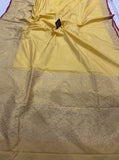 Light Yellow Pure Banarasi Handloom Katan Silk Saree - Aura Benaras