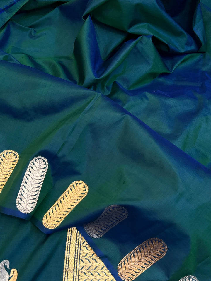Peacock Blue Pure Katan Silk Handloom Banarasi Saree