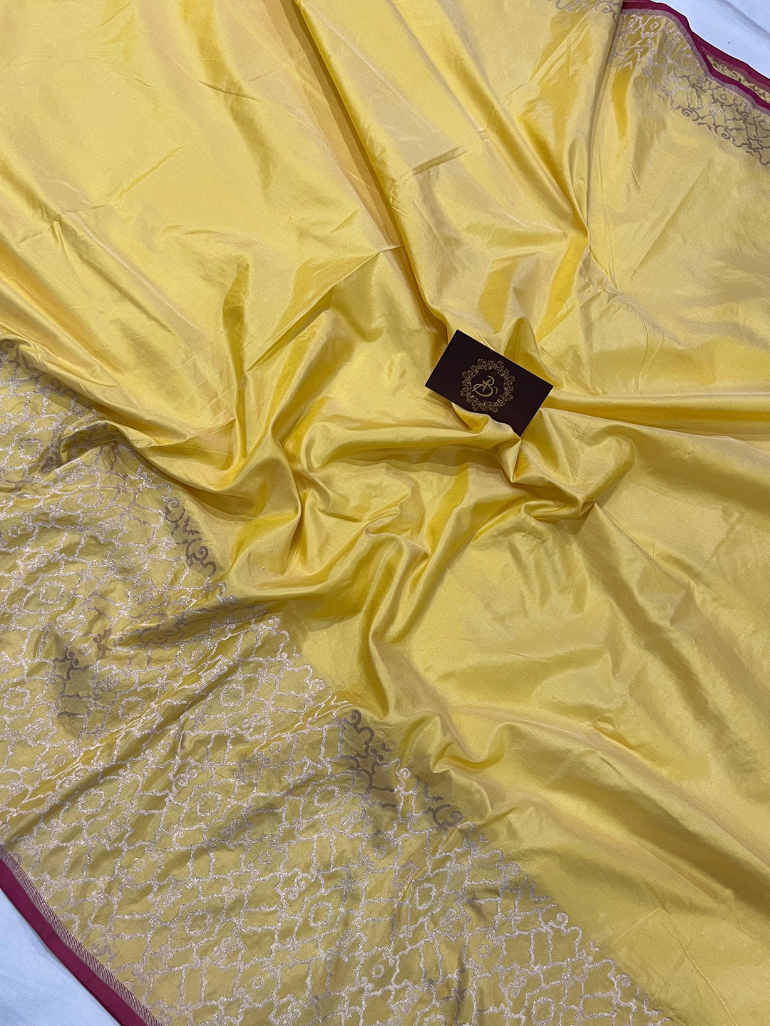 Light Yellow Pure Banarasi Handloom Katan Silk Saree - Aura Benaras