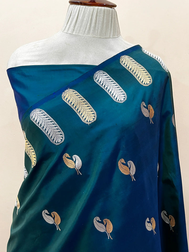 Peacock Blue Pure Katan Silk Handloom Banarasi Saree