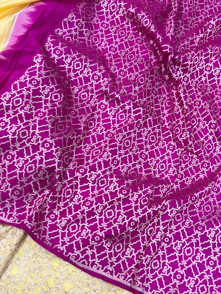 Light Yellow Pure Banarasi Handloom Katan Silk Saree - Aura Benaras