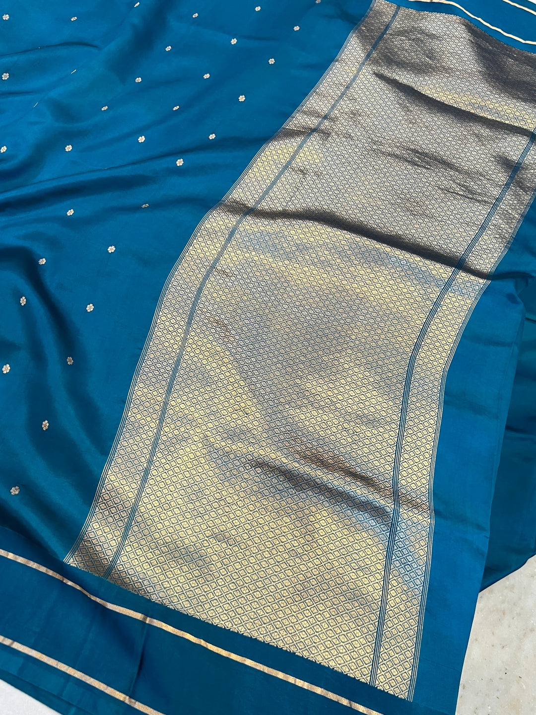 Rama Blue Pure Banarasi Handloom Silk Saree