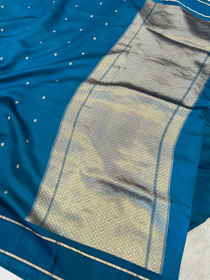 Rama Blue Pure Banarasi Handloom Silk Saree