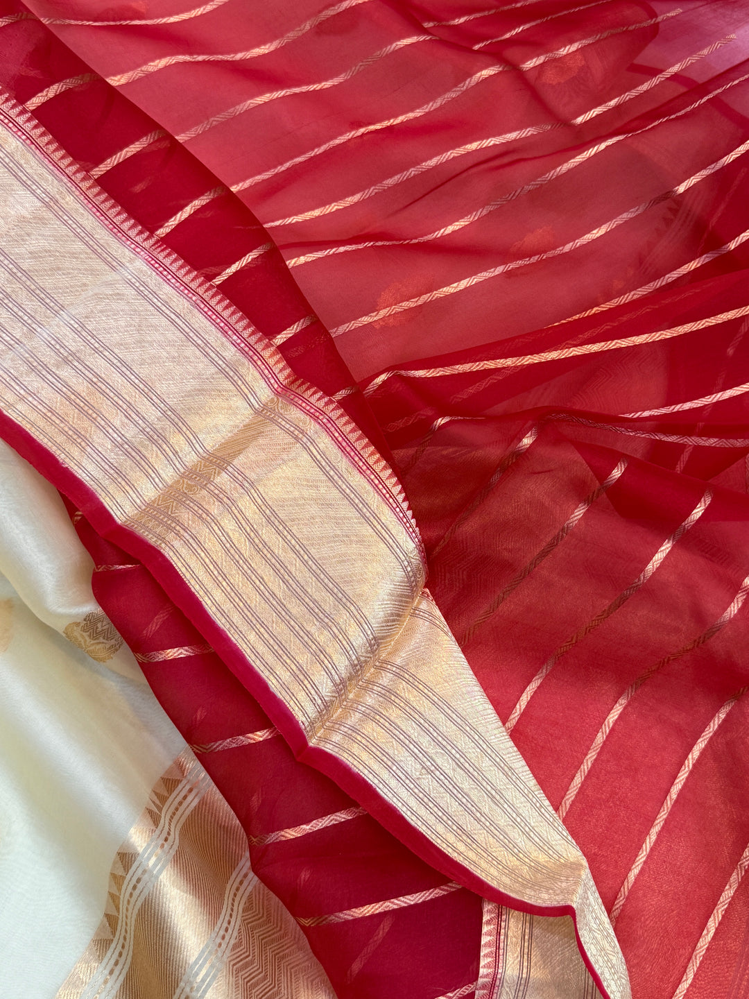 Off White Pure Banarasi Handloom Kora Silk Saree