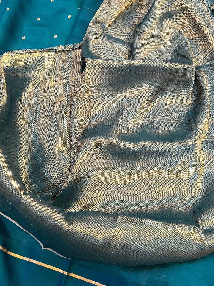 Rama Blue Pure Banarasi Handloom Silk Saree