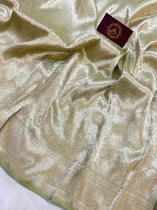 Pista Green Pure Banarasi Handloom Tissue Silk Saree - Aura Benaras