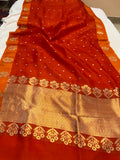 Orange Banarasi Handloom Kora Silk Saree - Aura Benaras