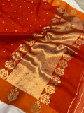 Orange Banarasi Handloom Kora Silk Saree - Aura Benaras