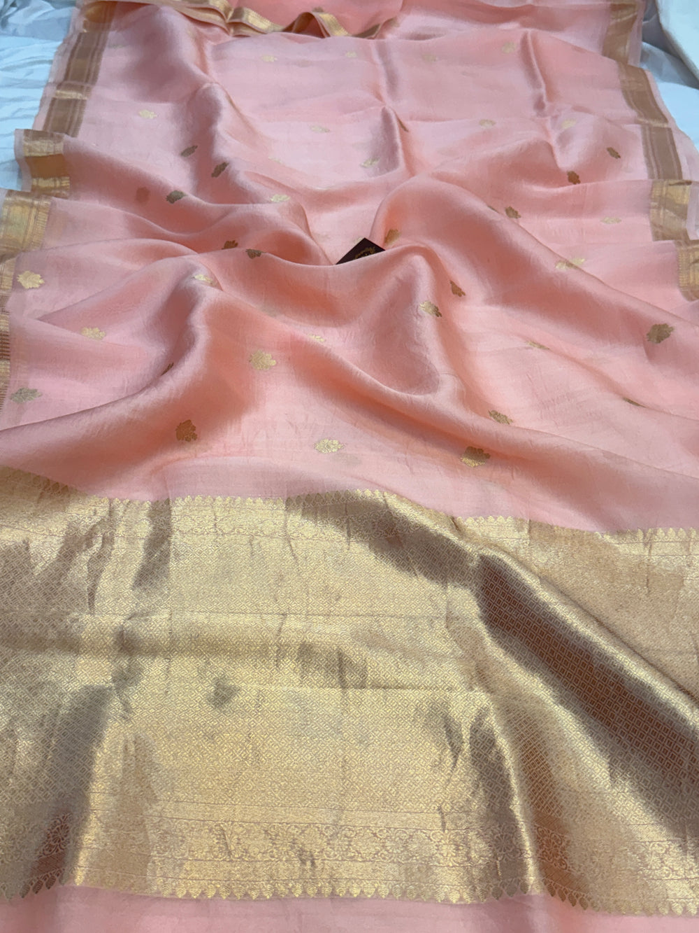 Pastel Peach Pure Kora Silk Handloom Banarasi Saree