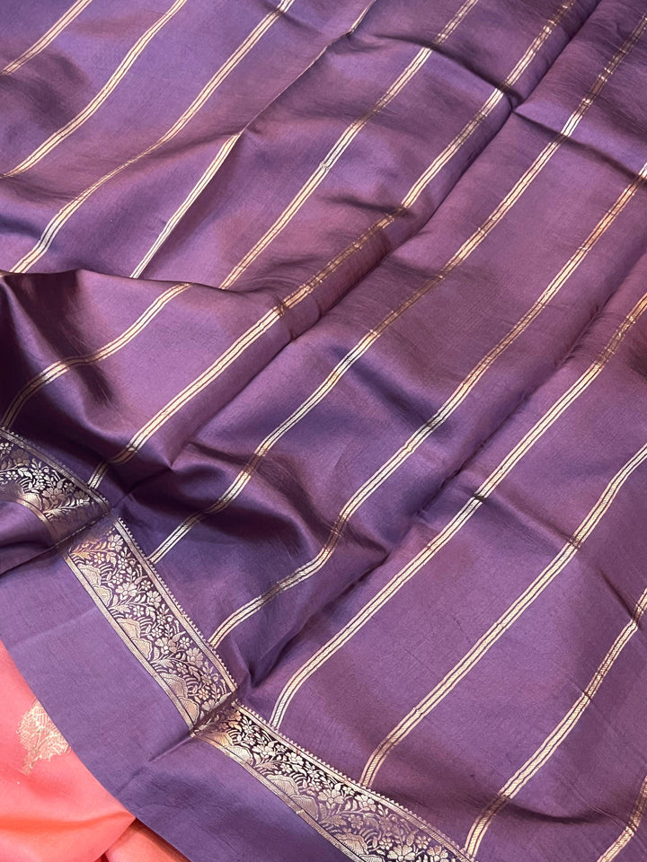 Plain contrast blouse piece included with pure silk Banarasi saree