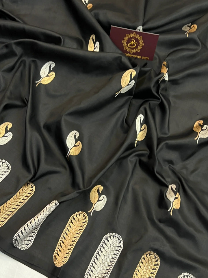 Black Pure Katan Silk Handloom Banarasi Saree