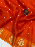 Orange Banarasi Handloom Kora Silk Saree - Aura Benaras