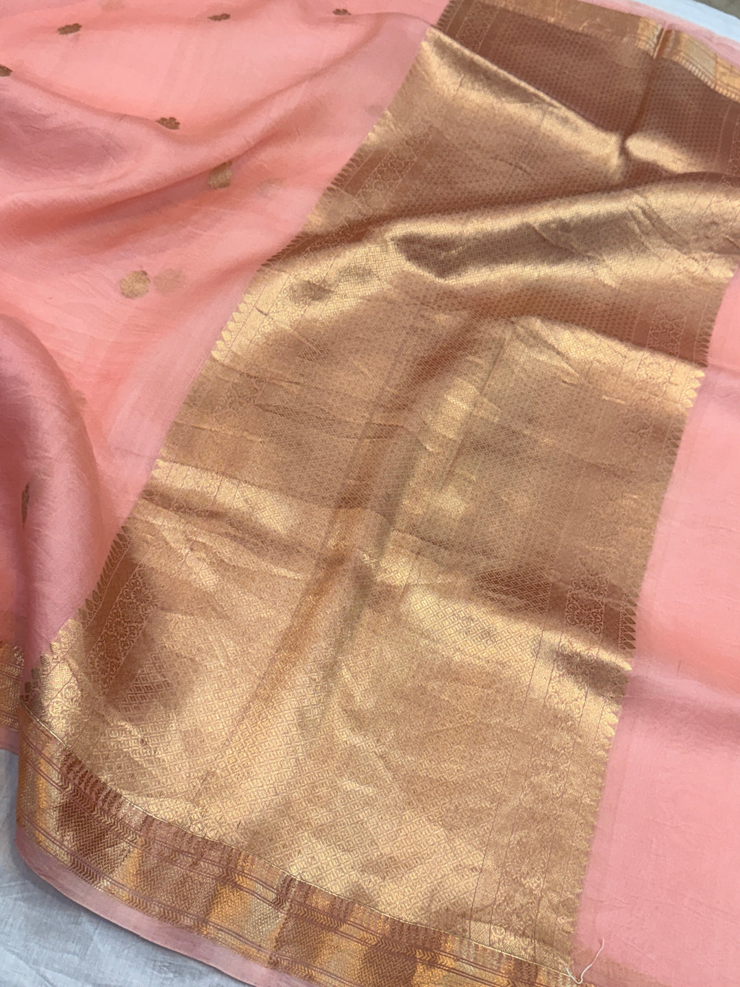 Pastel Peach Pure Kora Silk Handloom Banarasi Saree