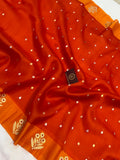 Orange Banarasi Handloom Kora Silk Saree - Aura Benaras