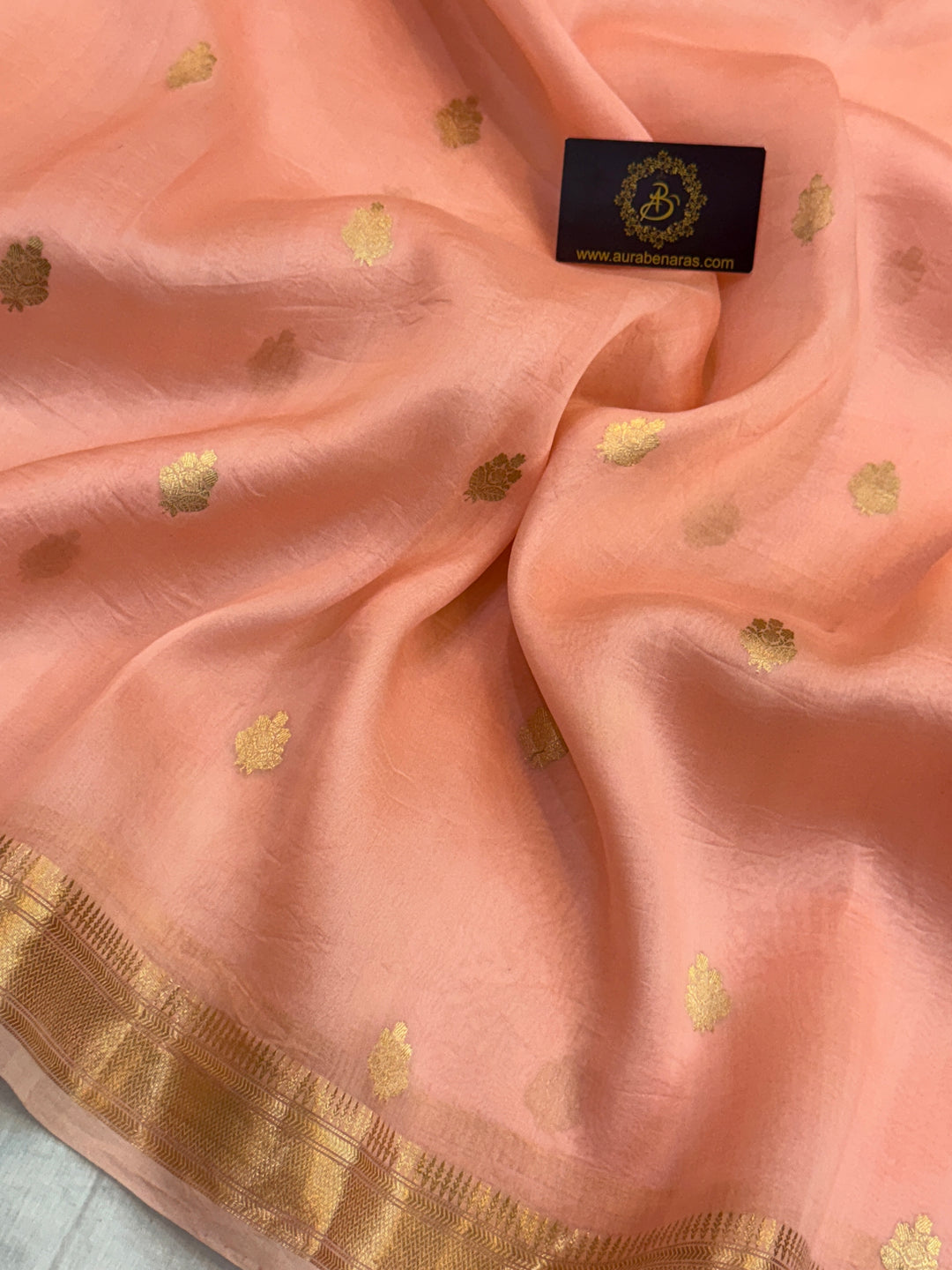 Pastel Peach Pure Kora Silk Handloom Banarasi Saree