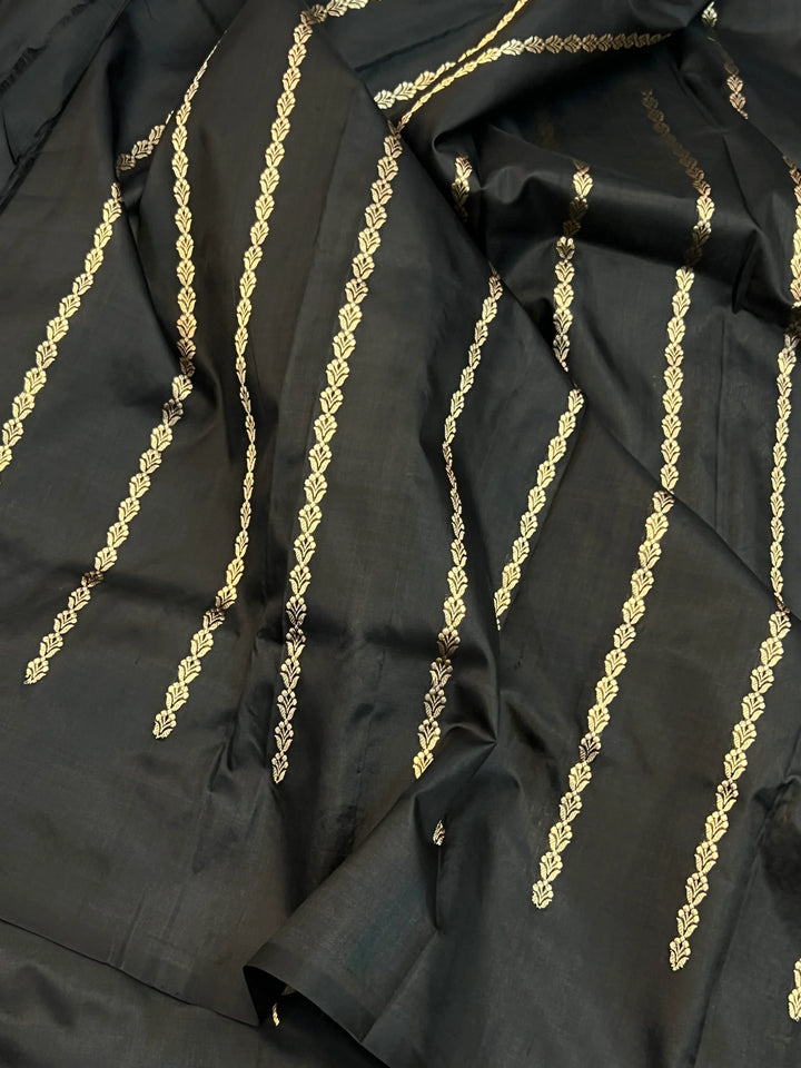 Black Pure Katan Silk Handloom Banarasi Saree