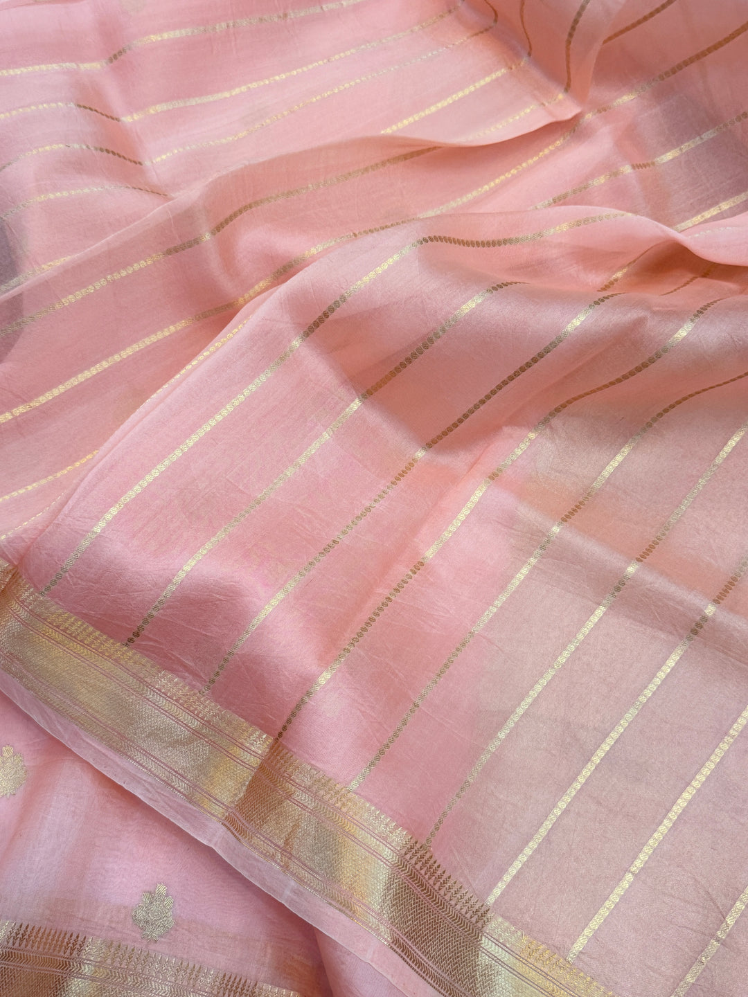 Pastel Peach Pure Kora Silk Handloom Banarasi Saree