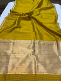 Olive Green Pure Banarasi Handloom Silk Saree - Aura Benaras