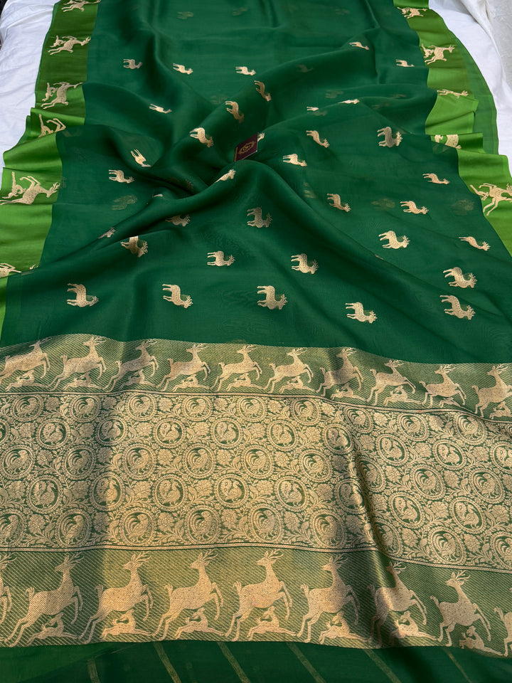 Green Pure Kora Silk Handloom Banarasi Saree