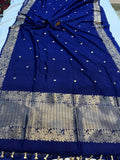 Nevy Blue Pure Banarasi Handloom Katan Silk Saree - Aura Benaras