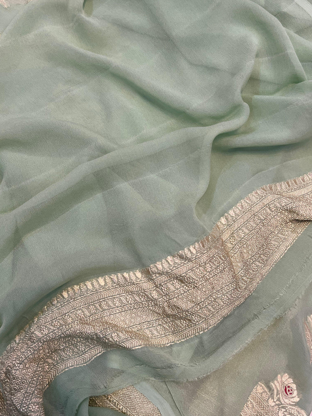 Pista Green Banarasi Khaddi Georgette Saree - Aura Benaras